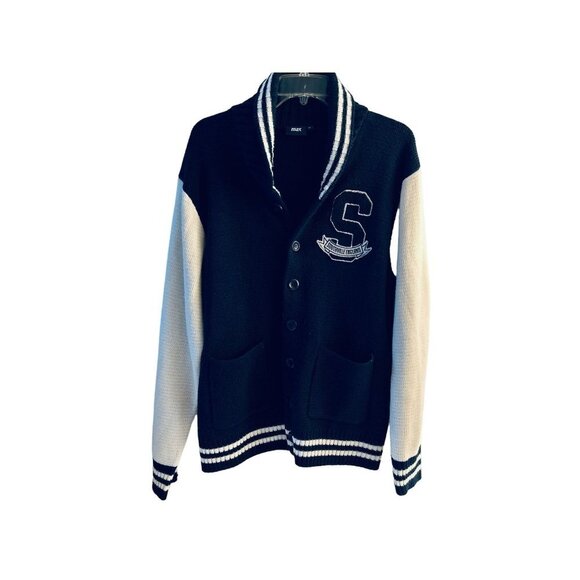 Vintage Max Southwille England Blue white Clue Cardigan Sweater Size XL - Picture 2 of 11
